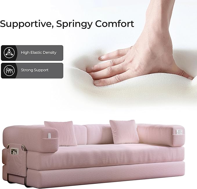 5-in-1 Folding Convertible Sofa Bed Loveseat Sleeper with Pull-Out Bed Floor Sofa Modular Futon Couch 79 Oversized Corduroy Upholstered Boneless Couch for Living Room Bedroom Lounge Pink-A