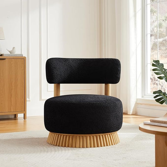 Christopher Knight Home Eloise Modern Accent Chair for Living Room Boucle Upholstered Single Lounge Sofa Chair with Wooden Frame Comfy Reading Chair for Bedroom Black+Natural