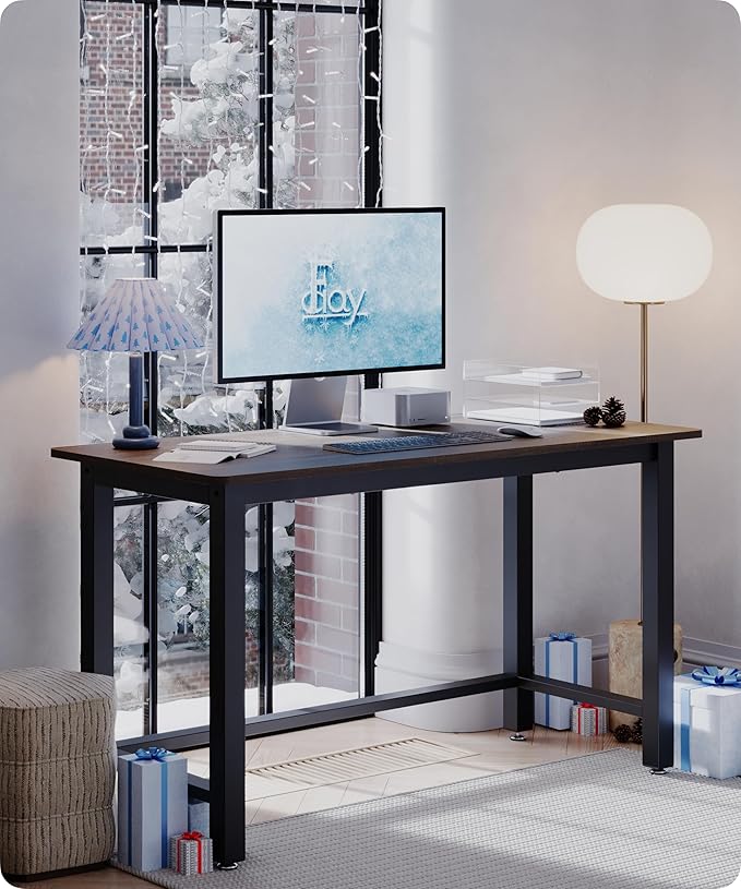 51 Home Office Desk Modern Computer Desk 51.2x23.6x29.5 inches PC Table with Thicken Frame Industrial Style Sturdy Metal Frame Furniture for Writing Gaming Rustic Brown+Black