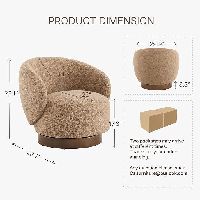 Swivel Accent Chair Round Barrel Armchair Upholstered Performance Fabric for Living Room Bedroom Waitingroom2 BoxSand