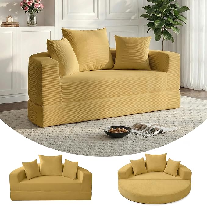 Casaphoria 67'' Sleeper Sofa for Small SpacesConvertible Foldable Couch Bed with ArmrestsSpace Saving Guest Bed for ApartmentsDormsLiving Room(Yellow)