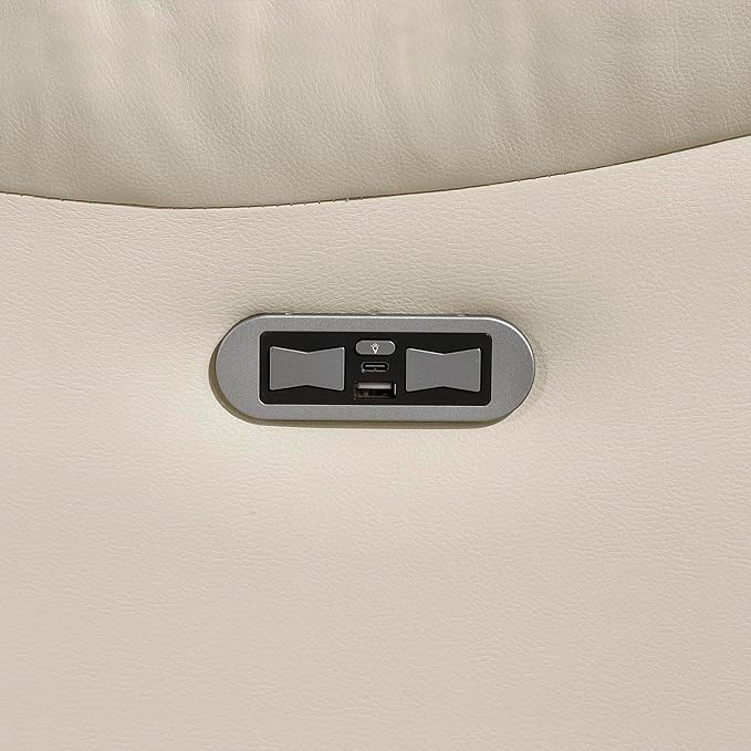 Lexicon Wall Hugger Power Double Reclining Sofa with Center Drop-Down Table Faux Leather Home Theater Seating with LED Lighting/USB Charging Ports/Wireless Charger/Cup Holders Magazine Pocket Beige