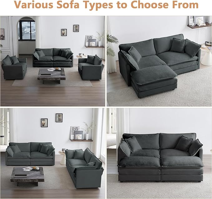 mikibama Luxury Loveseat Sofa Couch 76 Modern Chenille Deep 2-Seater Cloud Couch with 2 Armrest Pillows and 2 Toss Pillows Love Seat for Living Room Bedroom Office Apartment Grey