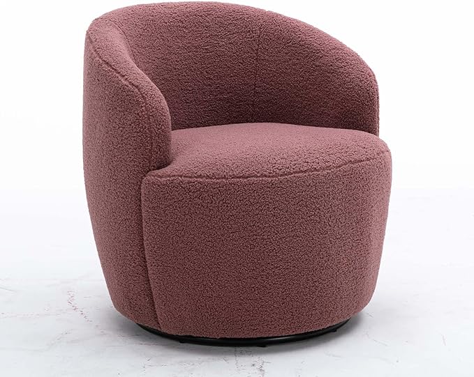 Swivel Barrel Chair with Foam FilledSwivel Accent ChairComfy Backrest Teddy Round Swivel Chair for Living Room (Dark Red)
