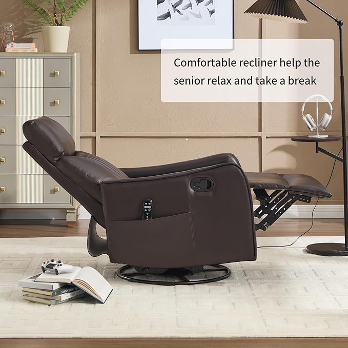 with RockerManual Recliner ChairArtificial LeatherMetal BaseHeat Massage 360° Swivelwith backrest armrestsLiving Room