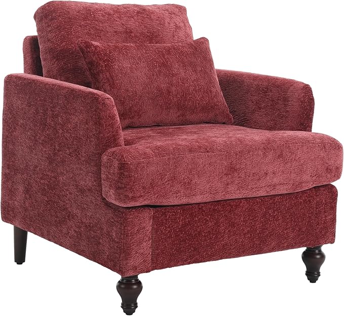 Upholstered Living Room Chair Chenille Accent Chair Single Sofa with Cushion &amp Solid Wood Frame Mid Century Modern Armchair for Bedroom Office