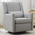 Lazy Boy Glider Recliner Nursery Chair with Wingback Swivel Rocker for Small Spaces Thick Cushion Linen (Grey 1)