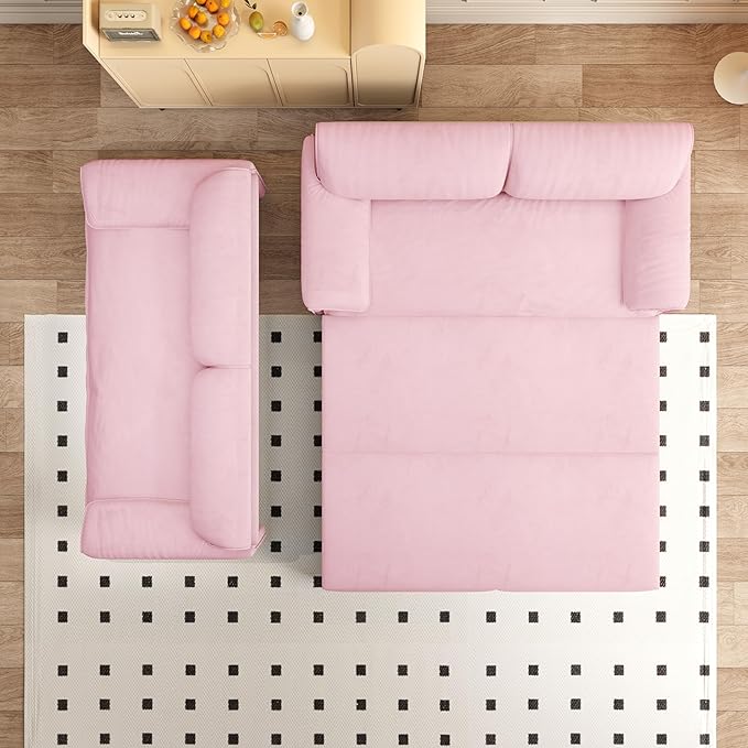 3 in 1 Convertible Queen Sleeper Sofa Bed Comfy Pull Out Futon Couch Bed 66 Modern Velvet Recliner Loveseat Sofa Multi-Functional Pink Cloud Couch for Living RoomApartmentOffice (Pink 66)