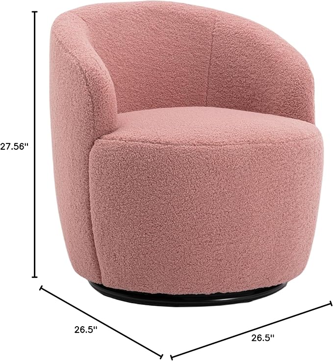 Swivel Barrel Accent Chair 360° Swivel Chair with Black Powder Coating Metal Ring Small Leisure Chair Single Sofa Chair for Living Room Hotel Bedroom Office Coffee Shop (Pink + Wool)