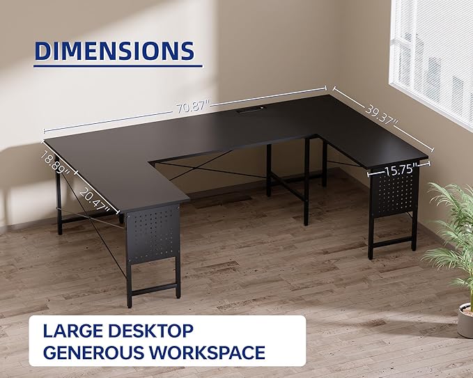 Pamray 71 Inch Large Computer Desk with Power OutletsU Shaped Corner Desk for Home Office Work and Gaming Pink