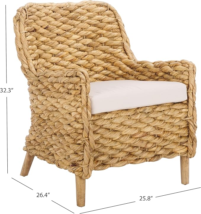 SAFAVIEH Home Collection Purrl Tropical Coastal Natural Solid Wood Hyacinth Accent Chair with Cushion (Fully Assembled)