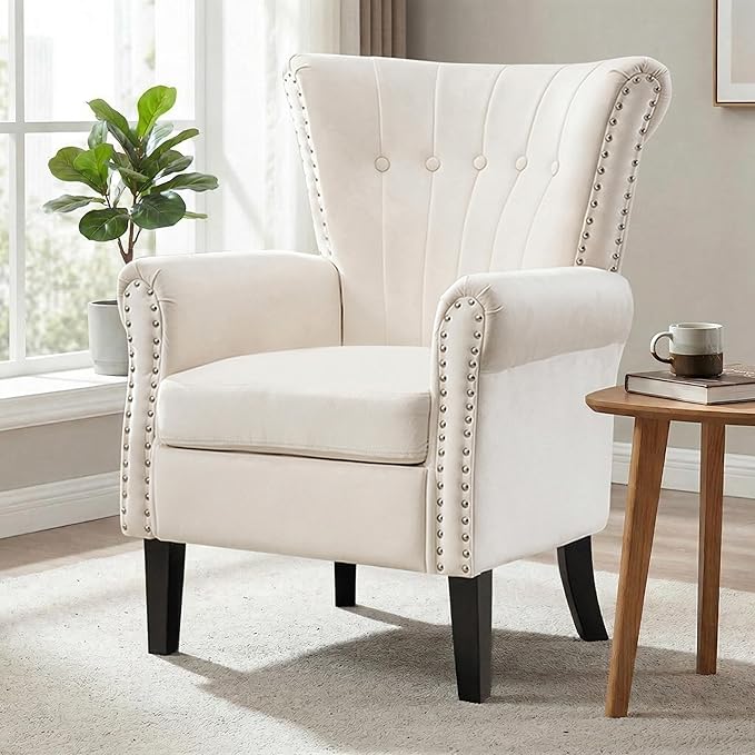 Modern Accent Chair for Living Room Comfy Upholstered Armchair for Bedroom &amp Small Spaces Mid Century Lounge Reading Chair for Office(White)