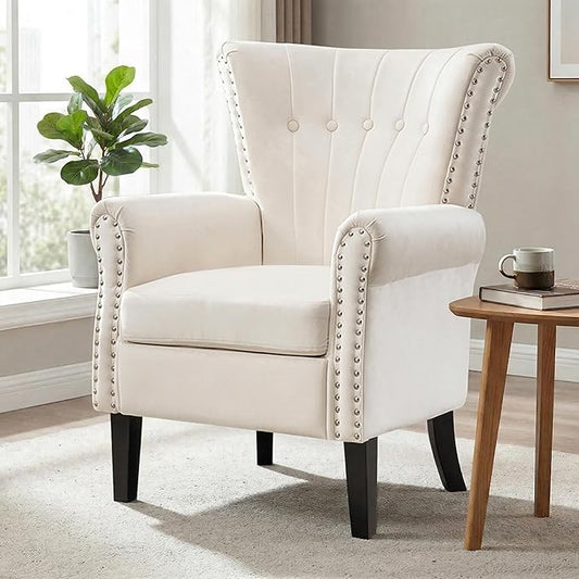 Modern Accent Chair for Living Room Comfy Upholstered Armchair for Bedroom &amp Small Spaces Mid Century Lounge Reading Chair for Office(White)