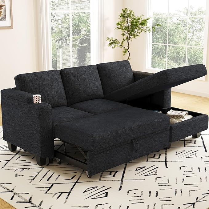 Belffin Sectional Storage Chaise Module for Modular Sectionals. Right-Facing Chaise. Dark Grey.