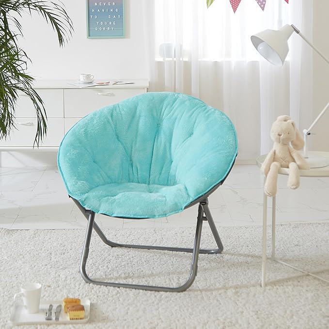Urban Lifestyle Super Soft Faux Fur Saucer Chair with Folding Metal Frame Aqua