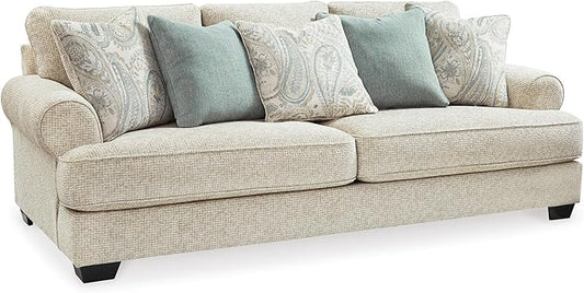 Signature Design by Ashley Monaghan Vintage Sofa with Accent Pillows Reversible Cushions and Rolled Arms Beige