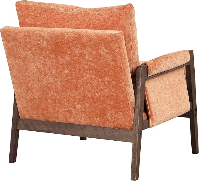 Modern Velvet Accent ChairMid-Century Leisure Chair with Solid Wood and Thick Seat Cushion Living Room Chair for Bedroom Studio Balcony or Club (Orange/Velvet)