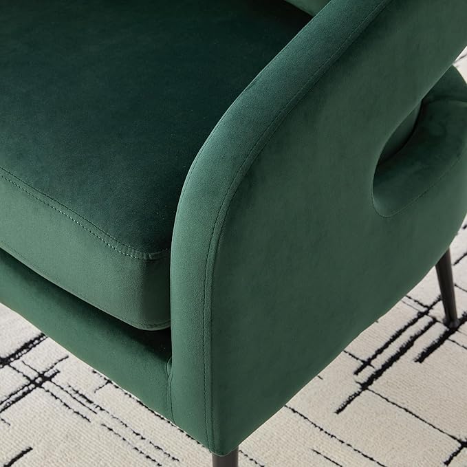 Mid Century Modern Accent Armchair - Velvet Upholstery with Removable CushionRound Arms &amp Sturdy Metal LegsComfortable Reading Chair for Living RoomBedroomApartment - Green FabricBlack Legs