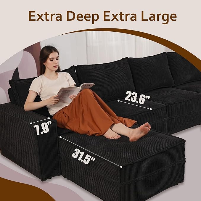 HOOOWOOO Modular Sectional Sofa CouchMatching Free Combination Cloud Couch Left Arm Chair(Black Corduroy)