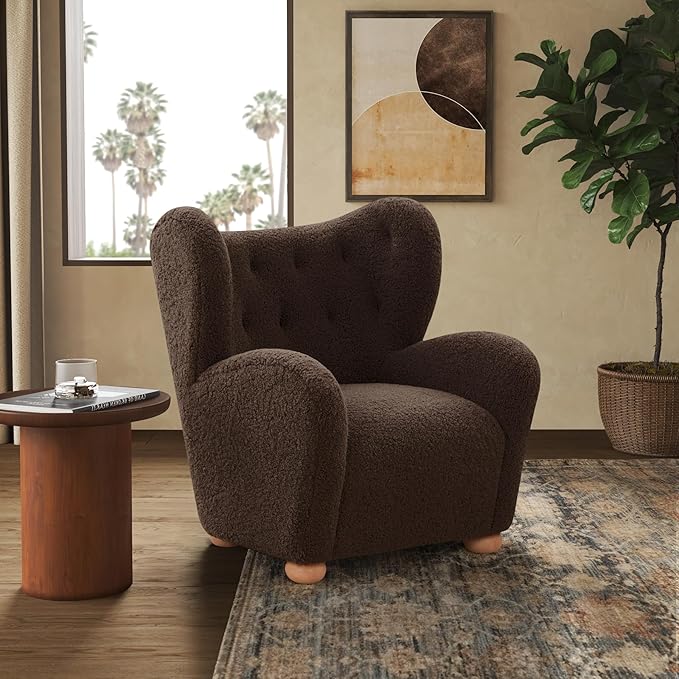 SAFAVIEH Couture Collection Galloway Dark Brown Faux Shearling/Natural Wingback Accent Chair
