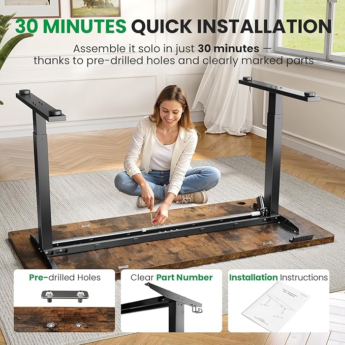 SIAGO Electric Standing Desk Adjustable - 60x28 Inch Sit Stand Desk with 1 Inch Thick Tabletop Double Beam Frame 3 Memory Height Adjustment Cable Management for Home Office