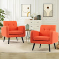 LSSPAID Accent Chairs Set of 2 Modern Orange Linen Fabric Living Room Chairs Comfy Upholstered Armchairs Single Sofa Chair with Solid Wood Legs for Apartment Reading Office