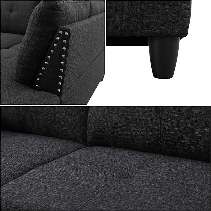 L Shaped Couch Modular Sectional Sofa with Chaise Modern Modular Sofas Furniture Sofa Couches for Living Room/Apartment/Office/Bedroom Black Grey