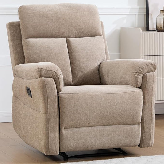Manual Recliner Chair Soft Fabric Recliner Chair for Adults with Overstuffed Arms and Back Single Sofa for Living Room (Camel)