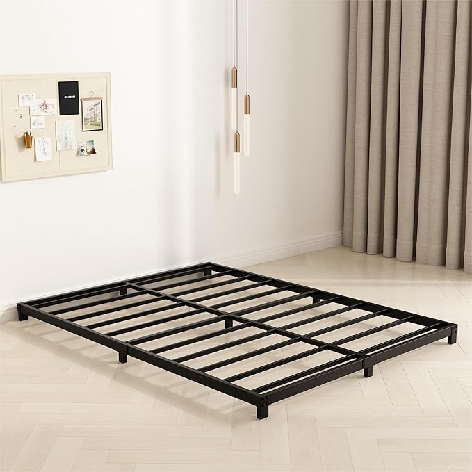 4 Inch Queen Bed Frame Heavy Duty Metal Platform Low Bed Frame Queen Size No Box Spring Needed Noise Free Easy Assembly Black