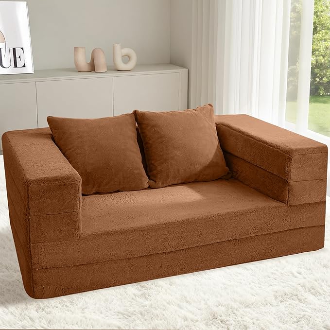 Futon Sofa Bed with Pillow 3-in-1 Sleeper Sofa Bed with Removable Cover Convertible Floor Sofa Bed No Assembly Boneless Couch for Living Room Bedroom