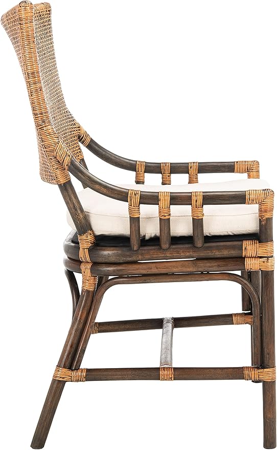 SAFAVIEH Home Collection Donatella Natural Wash/White Cushion Living Room Dining Room Bedroom Office Foyer Rattan Chair
