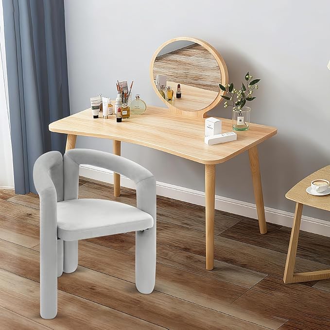 LOYALHEARTDY Gray Vanity Chair Small Accent Chairs Bedroom Chair with Soft Cushion 17.7 Inch Modern Desk Chairs No Wheels Makeup Stool for Dressing Table Salon Dormitory Living Room