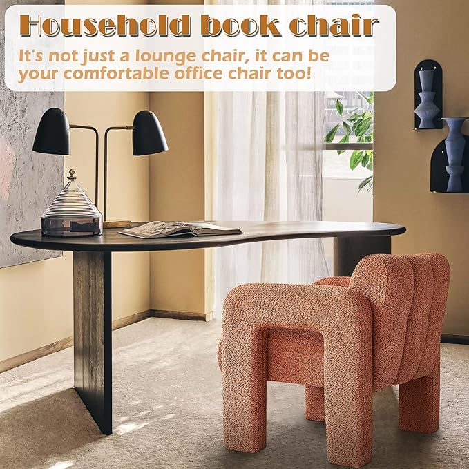 Yoglad Modern Accent Chair Bouclé Fabric Upholstered Armchair Comfy Single Chair for Living Room Lounge Bedroom Office-Orange