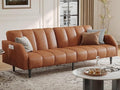 Fadware Faux Leather Couch Convertible Futon Sofa Bed with Adjustable Backrest Mid Century Leather Sofa Loveseat with Side Pockets&amp Metal Leg Modern Leather Sleeper Sofa for Living Room Bedroom