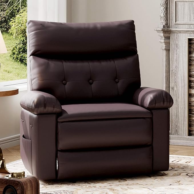 GarveeHome Recliner Chair - PU Leather Manual Recliner for Adults Lazy Chair with 1.5X Sponge Comfort Arm and Back for Living Room Bedroom