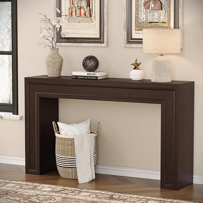 Rresyet 55 Inch Long Console Table Sofa Table Behind Sofa Wooden Entryway Table Farmhouse Entryway Table for Entry Hallway Living Room (Cherry)