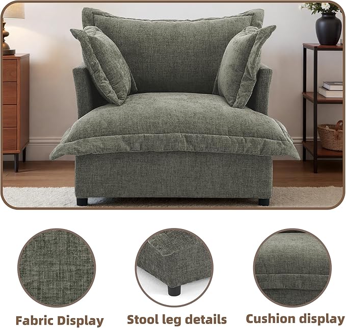 UIXE Cloud Accent Chair Chenille Oversized Armchair Upholstered Reading Chair for Living Room Modern Single Sofa Deep Seat Bedroom Lounge Chair - Gray