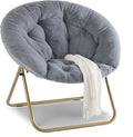 Saucer Chair Comfy Faux Fur Folding Moon Chair with Metal Frame Cozy Round Chair Lounge Lazy Chair for Living Room Bedroom Adults Kids Teens Grey