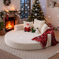 67'' Circular Convertible Compressed Sofa Bed White Corduroy Floor Lounge Round Boneless Couch Loveseat Sleeper Sofa Couch with 3 Cushions No Assembly for Apartment Bedroom