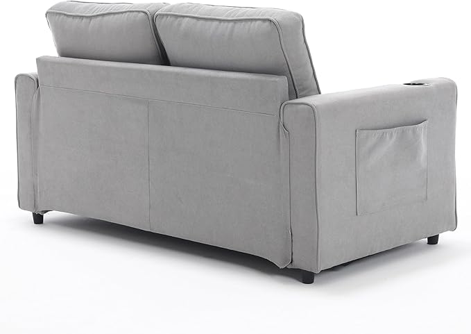 ERYE Foldable Loveseat Sofa Convertible Pull Out Sleeper Sofabed2 Seat Tufted Upholstered Sofa Modern Convertible Sleeper Couch Bed with Cupholders and Side Pockets