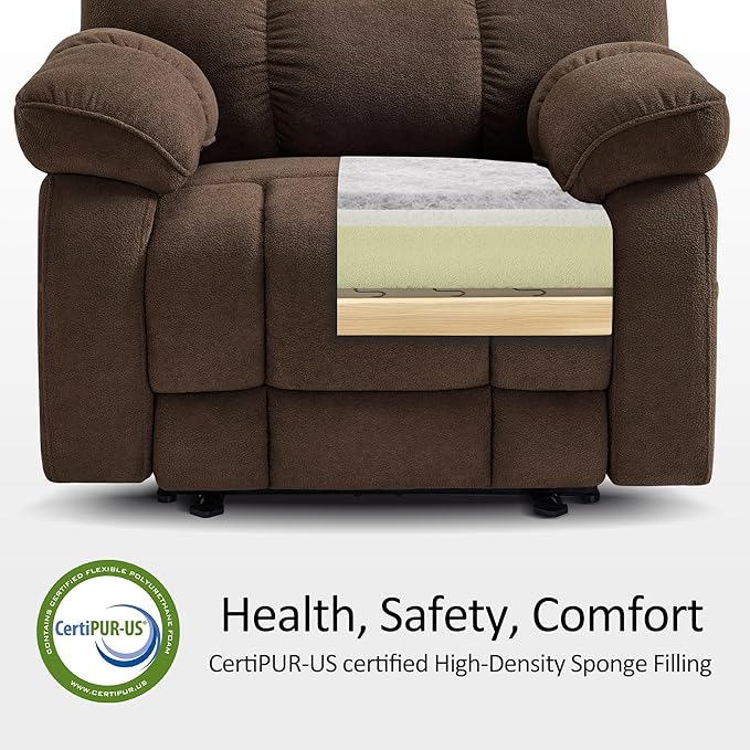 MCombo 27'' Oversized Recliner Power Recliner Chair for Big and Tall Zero Gravity Recliner with USB Charge Ports Side Pockets for Living Room Fabric PR677 (Coffee)