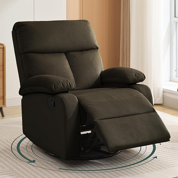 Swivel Rocker Recliner for Adults Small Recliner Chair for Small Spaces Rocking Glider-Nursery Rocking Chair for Living Room RV Nursery Bedroom Brown