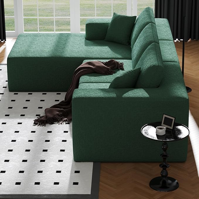 108 Cloud Modular Sectional Couch with L-Shape Chaise Modern Sectional Sofa with Deep Seat Couch Ultra Soft Knit Fabric Couches for Living Room No Assembly Required Left Facing Chaise (Green)