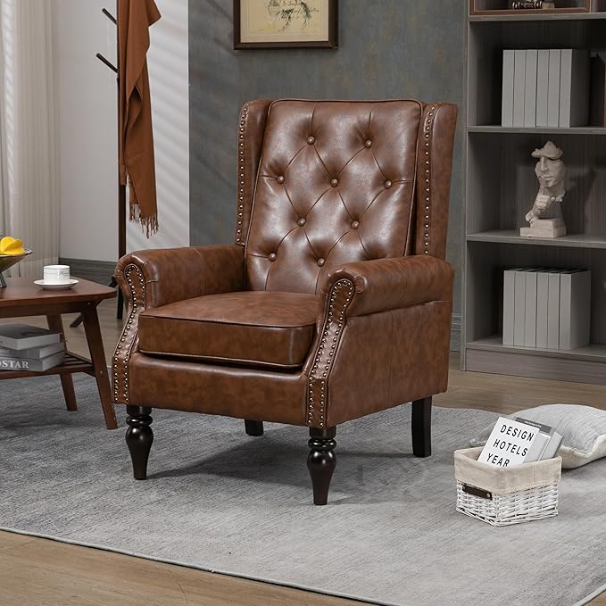 29.13 Modern ArmchairPU Accent ChairLounge ChairSingle Sofa ChairWood LegsUpholstered Sofa Chair for Living RoomBedroomOfficeWaiting Rooms