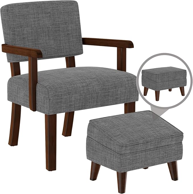Accent Chairs with Adjustable Ottoman Comfy Arm Footrest Set Storage Footstool Sofa Armchair with Footrest Lazy Chair Set for Living Room/Bedroom/Reading Room Light Gray