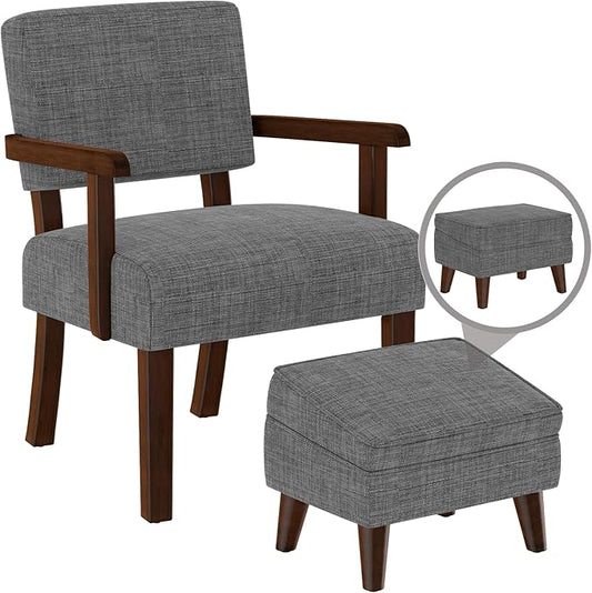 Accent Chairs with Adjustable Ottoman Comfy Arm Footrest Set Storage Footstool Sofa Armchair with Footrest Lazy Chair Set for Living Room/Bedroom/Reading Room Light Gray