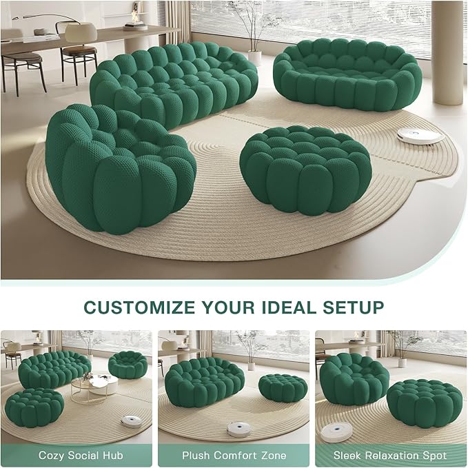 WJShome Bubble Couch49.21'' Single SofaMesh Fabric Lazy Floor Sofa 3D Honeycomb Shape Curved Couch for Living Room Office Apartment (Green 48.43 D)