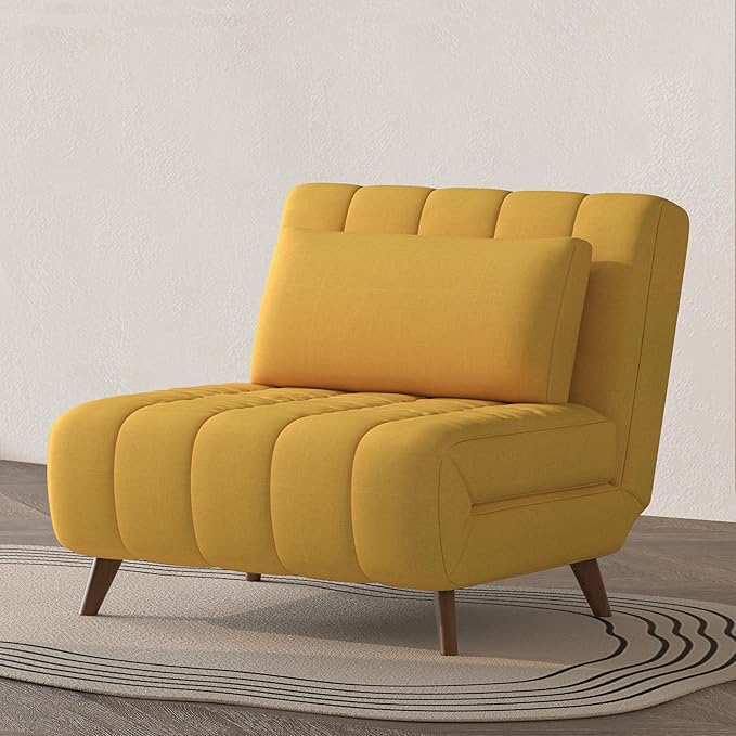 Convertible Sleeper Chair 3 in 1 Folding Single Chair Sleep Turns into Bed Sofa Bed for Adults Foldable Twin Chaise Lounge for Living Room Bedroom Sturdy Wood Frame and Easy Assembly