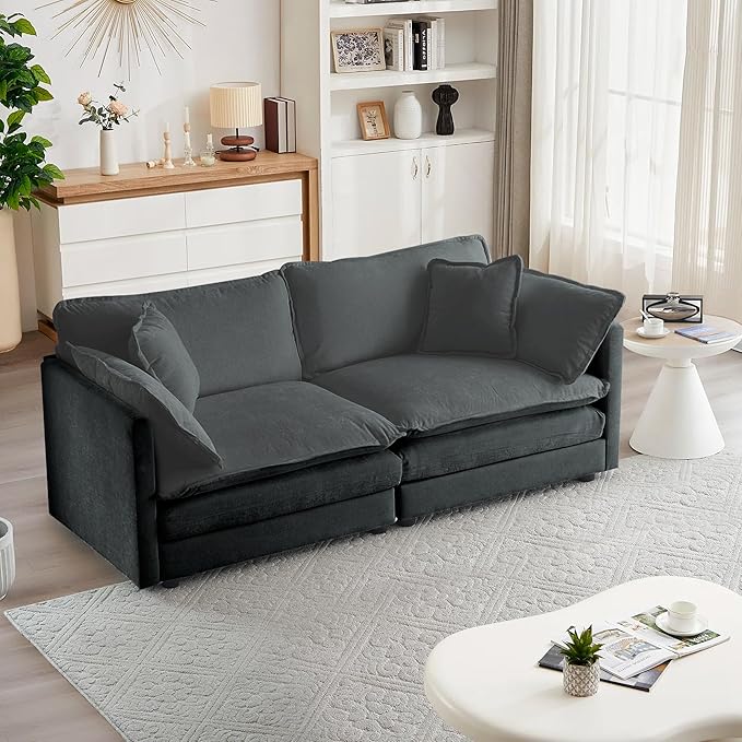 mikibama Luxury Loveseat Sofa Couch 76 Modern Chenille Deep 2-Seater Cloud Couch with 2 Armrest Pillows and 2 Toss Pillows Love Seat for Living Room Bedroom Office Apartment Grey