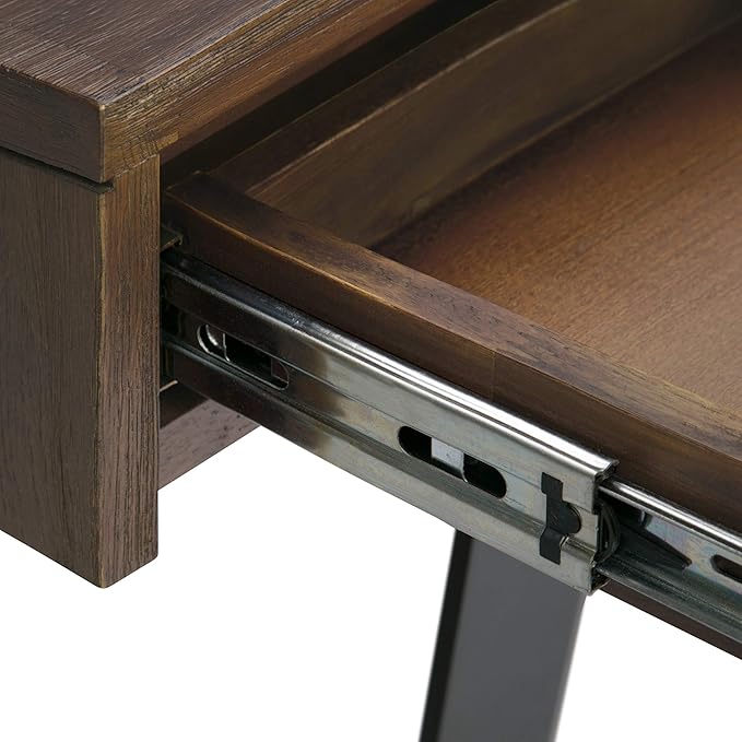 SIMPLIHOME Lowry Desk - 54 Inch Wide Solid Acacia Wood and Metal Writing Desk in Rustic Natural Aged Brown Modern Industrial Home Office Computer Table with 2 Drawers and Flip-Down Keyboard Tray